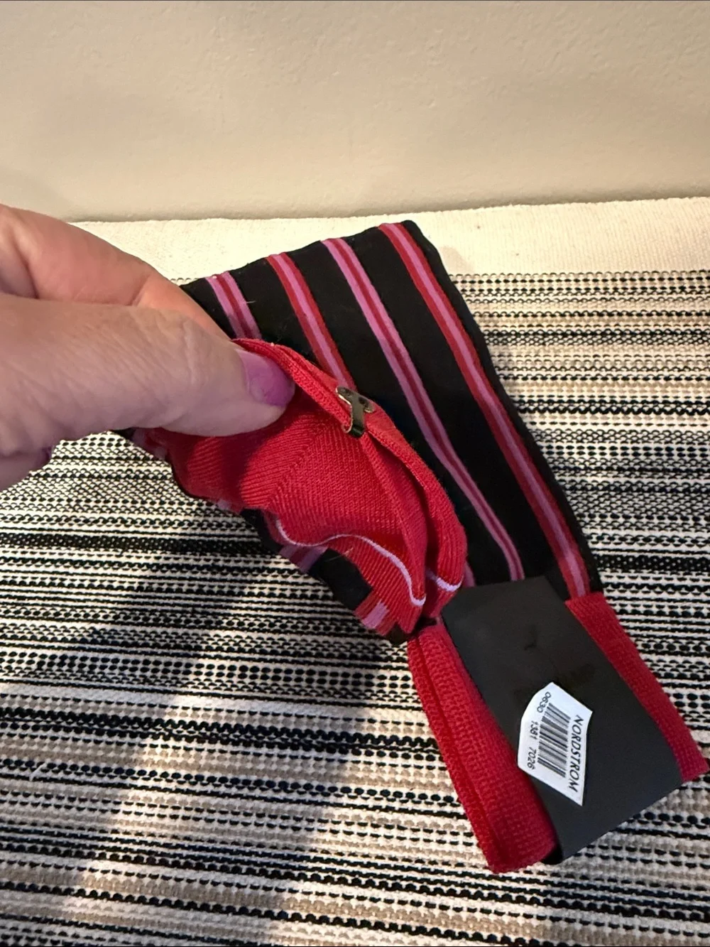 Duchamp Men's Black Dress Socks with‎ Red and Pink Stripes size Large NWT